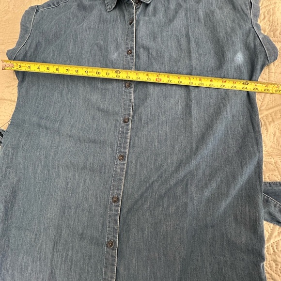 Vintage X America Sz L Blue Denim 100% Cotton Shirt Dress Tie Waist Button Up - Picture 5 of 6